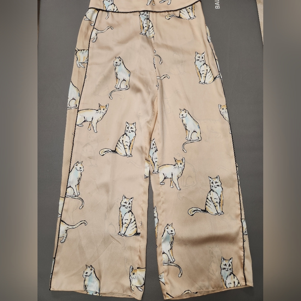 Zara Woman Beige Cat Printed Pants